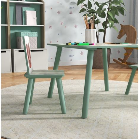 Tavolo per bambini con 2 sedie, set in legno, motivo animale, verde (1/5)