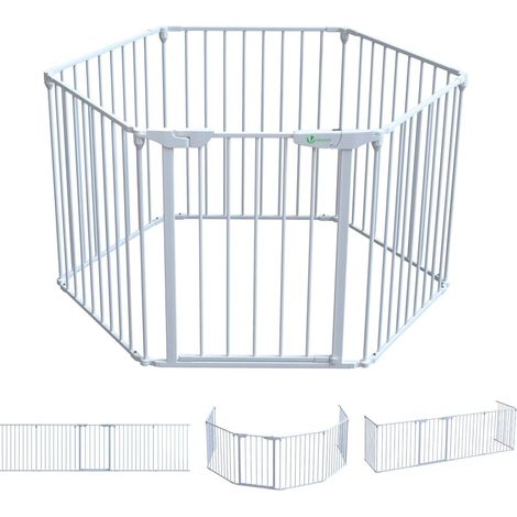 VOUNOT® VOUNOT Kaminschutzgitter Freistehend mit Tür, 375cm inkl. 6 Elementen, Weiß (1/5)