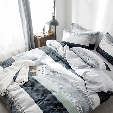 Parure de lit Double 3 pièces pour Enfants - Gris - 1 Housse de Couette et 2 taies d'oreiller - Respirante, hypoallergénique et Durable - Motif géométrique réversible (1/5)