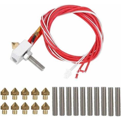3D-Drucker-Zubehörset: Heizblock + 10 Stück 0,4-mm-3D-Druckerdüsen + Schlauchanschluss für MK8, Anet A8, Alunar M508, CR7, V2 (1/4)