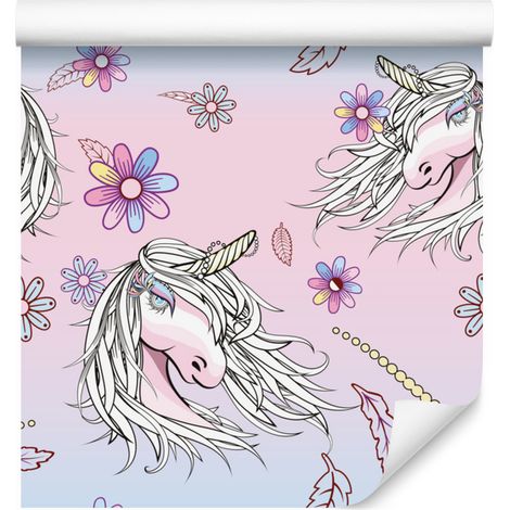 Precioso papel pintado de unicornios coloridos para salón y dormitorio, 50x1000 cm. (1/5)