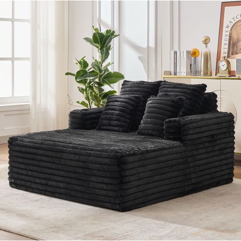 Tumbona de 2 plazas 135x128 cm de pelo sintético negro con portavasos - CHICFURN (1/5)