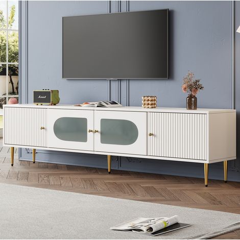 TV-Lowboard 170 x 35 x 50 cm Weiß aus Spanplatten mit Stauraum – MEUBLIV (1/5)