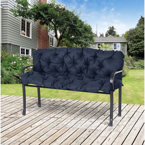 Cojín de banco 3 plazas 150 x 98 x 8 cm con lazos, azul oscuro DESVIAE (1/5)
