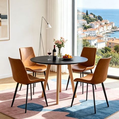 Lot de 4 Chaises de Salle à Manger, Assise rembourrée en similicuir et pieds robustes en métal, pour Cuisine Salon Chambre (1/5)