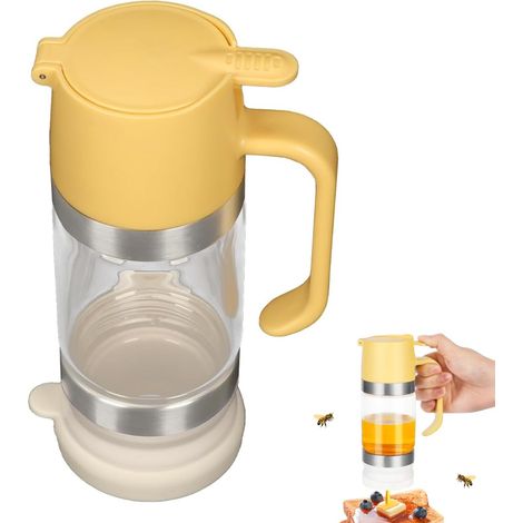 Distributeur de miel - Pot à miel - Récipient à miel - Verseur de miel - Distributeur de sirop et de miel - Distributeur de sirop de miel - Avec bouchon en plastique - Avec poignée - Anti-goutte (1/5)