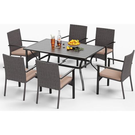 MFSTUDIO Rattan Gartenmöbel Set mit Tisch und 6 Stühlen90 (1/5)