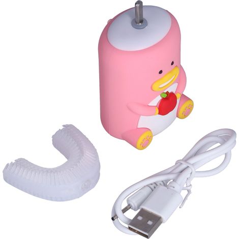 Brosse à dents électronique vibrante en silicone à 4 couches en forme de U, mignonne et automatique pour enfants, rose (1/5)