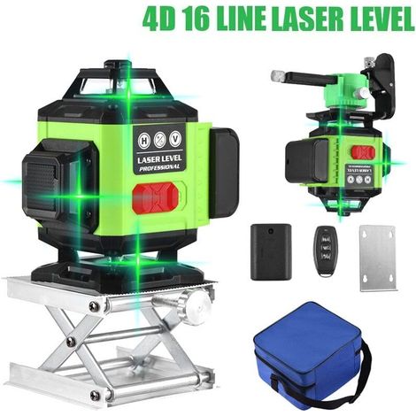 4D Niveau Laser Auto-nivelant 4x360°- Laser 3D à Faisceau Vert pour Construction et Alignements - Batterie Rechargeables (5h) - Support Magnétique Rotatif et Relevable, Vert B (1/5)