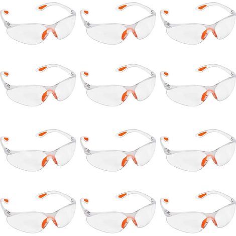Lot de 12 Lunettes de Sécurité Transparentes - Lunettes de Protection avec Verres en Plastique, Pont-de-Nez et Embouts de Branches en Caoutchouc pour Plus de Confort - Lunette Transparente PPE (1/4)