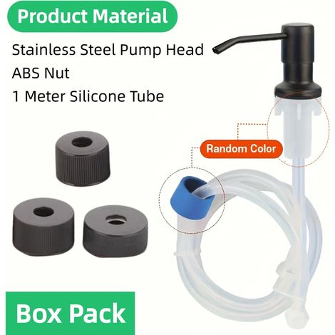 Distributeur de liquide vaisselle en acier inoxydable avec pompe et tube d'extension (noir, avec tube de 1 m) pour évier de cuisine et salle de bain. Accessoire idéal pour le nettoyage de la vaisselle (1/5)