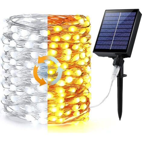 Guirlande Lumineuse Solaire Extérieure, BrizLabs 20M 200 LED Guirlande Guinguette Exterieur 3 Fois Plus Gros Perles Étanche 8 Modes Fil de Cuivre Décoration Lumière pour Jardin Fête Noël, Blanc Chaud (1/5)