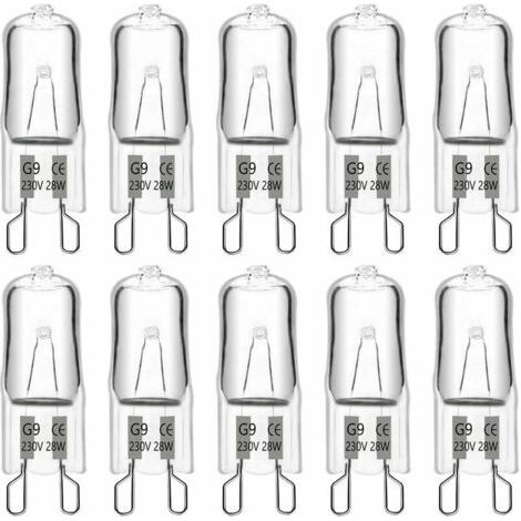 Ampoule halogène G9 28 W 230 V, 370 lm 2700 K blanc chaud à intensité variable, ampoules à capsule G9, pour lustres, éclairages de paysage, appliques murales, éclairage d'armoire, lot de 10 (1/5)