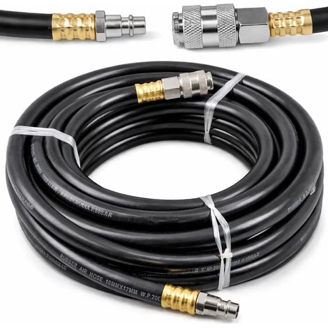 Tuyau d'air serti Vertex de 10 mètres  Tuyau de compresseur  Renforcé intérieurement  Caoutchouc flexible  20 bar (1/5)