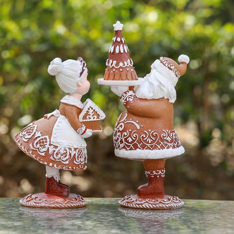Santa Claus - Gingerbread House - Decoration De Table Noel - Ensemble De Figurines En Résine - 6 Pièces