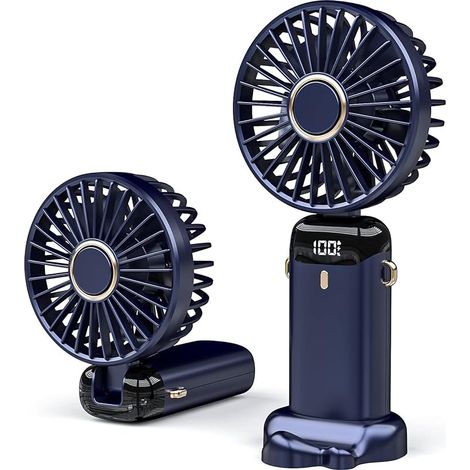 Mini ventilateur portatif - Batterie rechargeable USB C - 5 vitesses - Aromathérapie - Pour l'extérieur, les voyages, le bureau - Bleu foncé