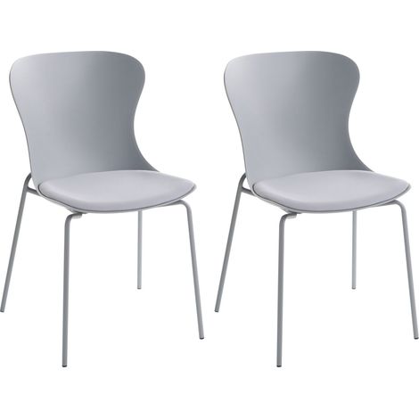 Lot de 2 Chaises de Salle à Manger Assise Synthétique Structure Métallique avec Coussin Empilables Gris Pitsburg