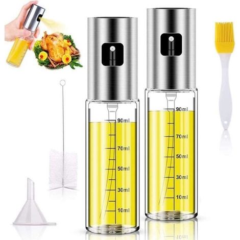 Pulvérisateur d'Huile, 2 Pièces 100 ML Vaporisateur d'Huile Olive Vinaigre Distributeur avec Brosse et Entonnoir pour (1/4)