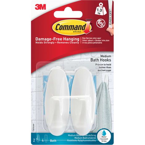 Command 17081B Medium Bathroom Hooks - Pack of 2 for Durable and Easy Wall Mounting
