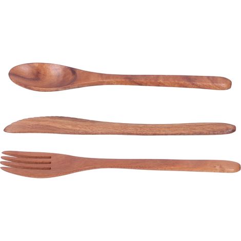 Ensemble de 3 couverts en bois portables (fourchette, couteau, cuillère) et accessoires de vaisselle de cuisine (1/5)