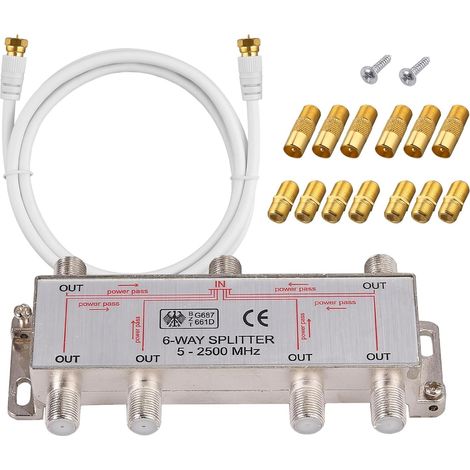 6-Voies Répartiteur Satellite F Type de Splitter Coax Splitter Câble 5-2500MHz avec 1,5m Câble Coax Fiches F pour Box Telewest Eurovox Starview Dreambox (1/5)