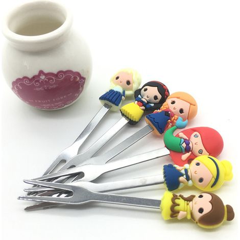 Ensemble de 6 fourchettes à salade de fruits en silicone, en forme de personnages de dessins animés, avec bouteille. (1/5)