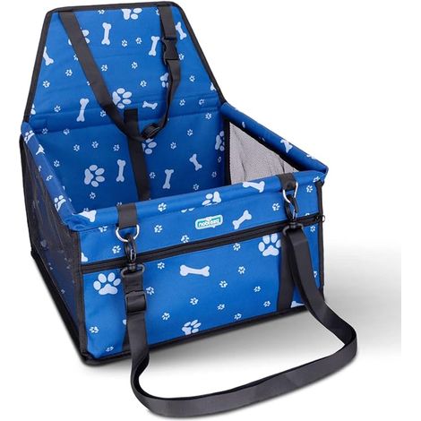 Siège Auto pour Chien et Chat, Panier de Voiture Pliable pour Petits Chiens avec Ceinture de Sécurité, et Respirant en Tissu Oxford, 40x34x25cm, Bleu (1/4)
