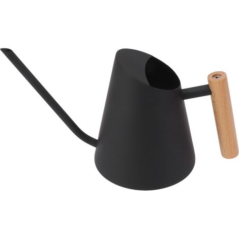 Arrosoir en acier inoxydable antirouille avec bec long, poignée en bois pour jardin bonsaï intérieur extérieur noir (1/5)