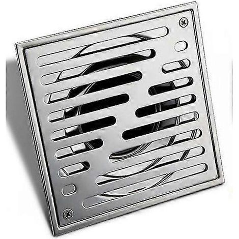 Caniveau de douche en acier inoxydable 150 x 150 mm, siphon de sol de salle de bain grand diamètre, grille d'évacuation (1/5)