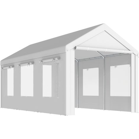 Abri voiture garage extérieur toile UV30+ hauteur ajustable 6 ouvertures moustiquaire 3x6 m blanc (1/5)