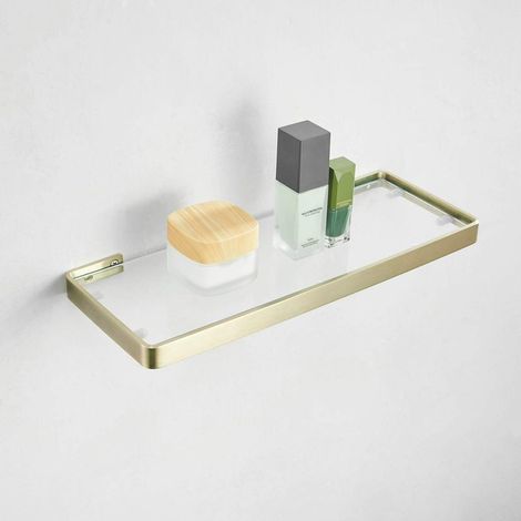 Étagère Murale en Verre, Étagère Salle de Bain Douche, Or Brossé, 45 cm (1/5)