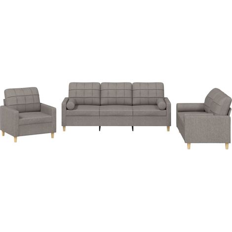 vidaXL Set Divani 3 pz con Cuscini Tortora in Tessuto (1/5)