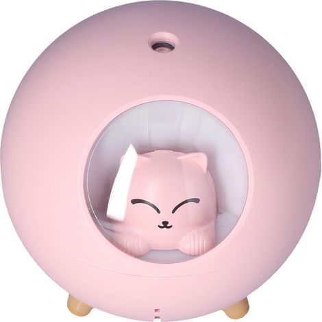 Tragbarer Luftbefeuchter mit 220-ml-Tank, Katzen-/Planeten-Timer, zweistufiger Vernebelung für Autos, USB-Ladefunktion, integriertem Akku, pink (1/5)