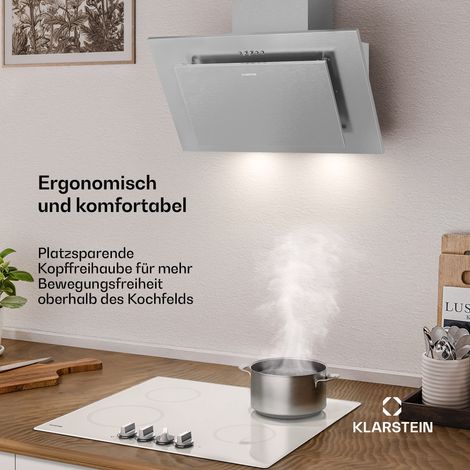 Klarstein Athena Kopffreihaube - 60 cm Abzugshaube, 404 m³/h, A+++ Energieeffizienz, LED-Beleuchtung, 3 Stufen & Boost, Umluft & Abluft, leise, modernes Design, dunstabzugshaube, Edelstahl