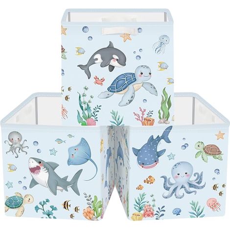 Boîtes de Rangement Créatures Marines Paniers de Rangement Cube Requin Baleine Garçon Pliables Coffre à Jouets étagères Livres Animaux Marins (1/5)