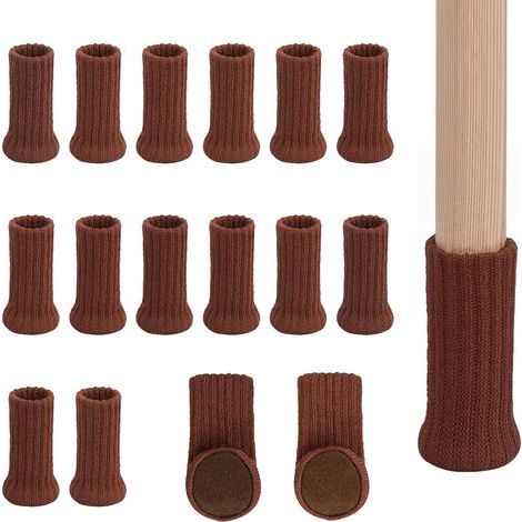 Lot de 16 chaussettes pour pieds de chaise avec coussinets en feutre - Double couche antidérapante - Pour la maison, l'école, le bureau, la bibliothèque (marron) (1/5)