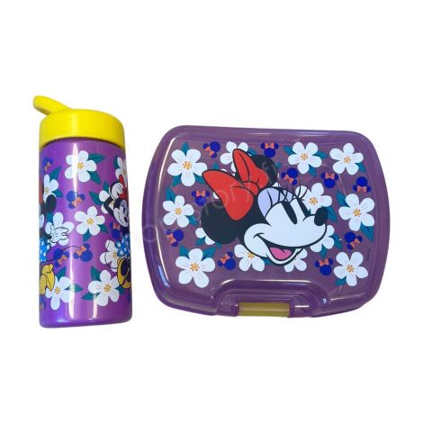 Set Repas Enfant Minnie avec Boîte à Gouter et Gourde 420ml Plastique violet pour Ecole et Sortie (1/3)