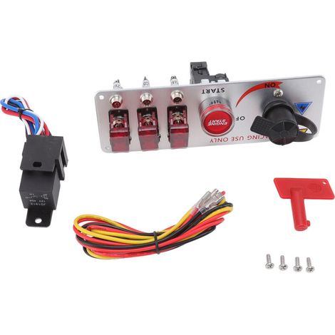 Jeffergarden Panneau de commande d'allumage à bascule LED 5 en 1 12 V avec bouton-poussoir de démarrage moteur pour voiture de course, camping-car et camion (rouge)-DOU