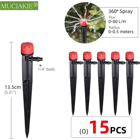 Lot de 15 arroseurs de jardin (24 types) avec piquet, goutteurs à réfraction à atomisation réglable, buses à vortex, raccord cannelé 1/4'' (1/5)
