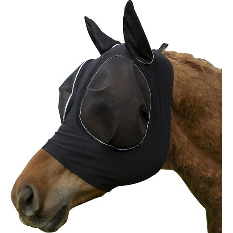 Masque anti-mouches pour cheval avec oreilles, masque anti-mouches lisse et élastique pour chevaux avec protection UV, noir (1/5)