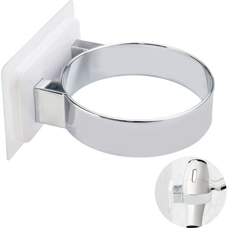 Porte Sèche Cheveux Mural Adhésif 85MM Titulaires de Sèche-Cheveux en Plastique Support Sèche Cheveux sans Perçage Universel Charge Maximale 3 kg pour Ranger Le Sèche-Cheveux(Blanc)