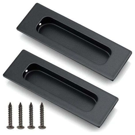 Set di 2 maniglie a incasso in acciaio inox per porte scorrevoli – Maniglia a scomparsa – Maniglie a incasso – Con viti di montaggio – Per porte scorrevoli, armadi, cassetti – Nero (1/4)