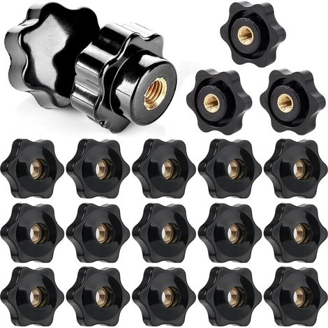20 - Écrou À Poignée - Bouton De Serrage - Filetage M6 - Tête Étoile - Pour Mécanique Et Mobilier - Noir - 25x6mm