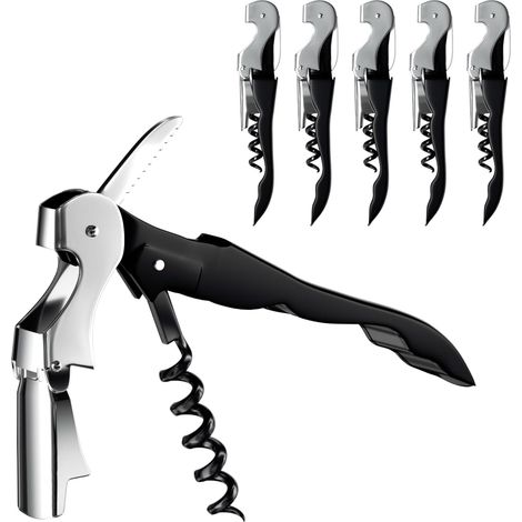 Set mit 6 Kellner-Korkenziehern 3-in-1: Flaschenöffner, Kronkorkenöffner und Kapselschneider, Edelstahl. (1/5)