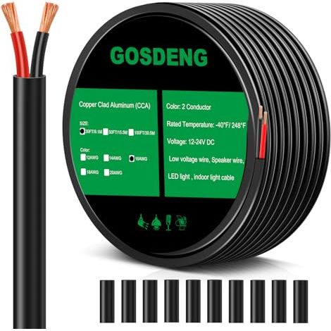 Cordon en PVC à 2 conducteurs de calibre 16, fil OFC flexible 16 AWG – Basse tension 12 V, 9,1 m pour bandes LED automobiles et utilisation marine (1/5)