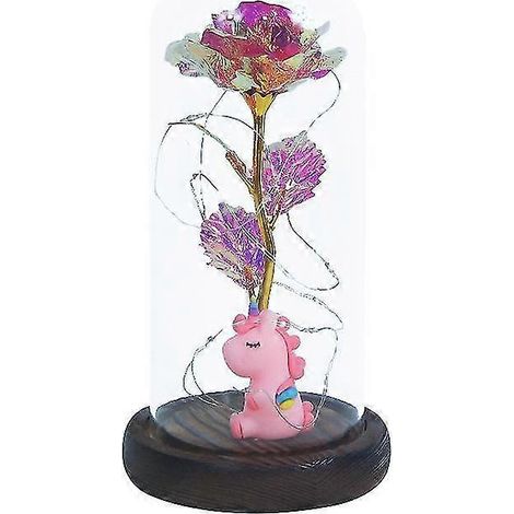 Lampe Rose Éternelle Artificielle, Décoration Fleur Éternelle Lumineuse sous Verre (Violet) (1/4)
