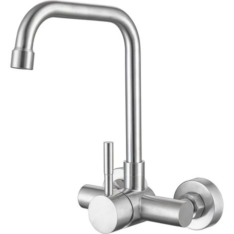 Wall-Mounted Kitchen Tap 11 cm (± 1.2 in), Brushed Mixer Tap (1/5)