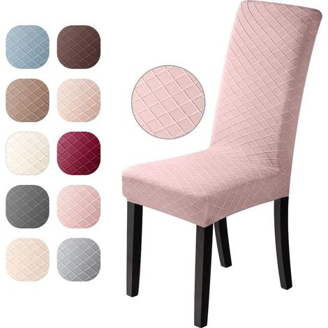 Housse de Chaise 4 pièces Couverture de Chaise de Élasthanne Jacquard Pattern Housse de Salle à Manger Universel Housse de Protection, très Facile à Nettoyer et Durable (Rose) (1/5)