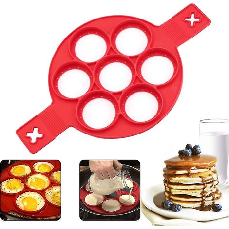 Non-stick Pancake Pan Non-stick Silicone Egg Ring Pancake Pan Pancake Pan Silicone Omelet Maker Circle With 7 Holes Reusable Non (1/4)