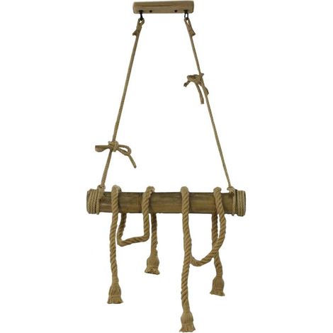 Lampadario a sospensione con corda in canapa vintage 4 portalampada E27 lampada country retro pendente in legno di bamboo arredamento rustico (1/5)